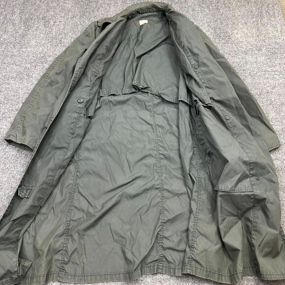 Vintage Military Quarpel Raincoat Women 12 Army Green Cotton Belted Button-Front - Picture 4 of 11